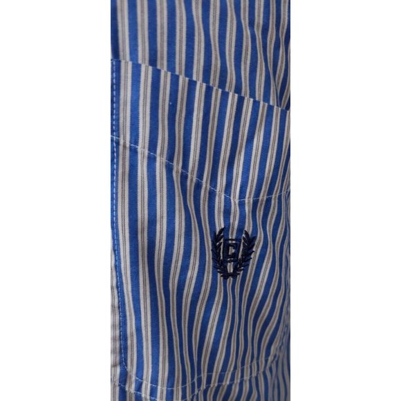 Chaps Easy Care XL Blue Striped Long Sleeve Button Down Embroidered Logo Shirt - Picture 2 of 11